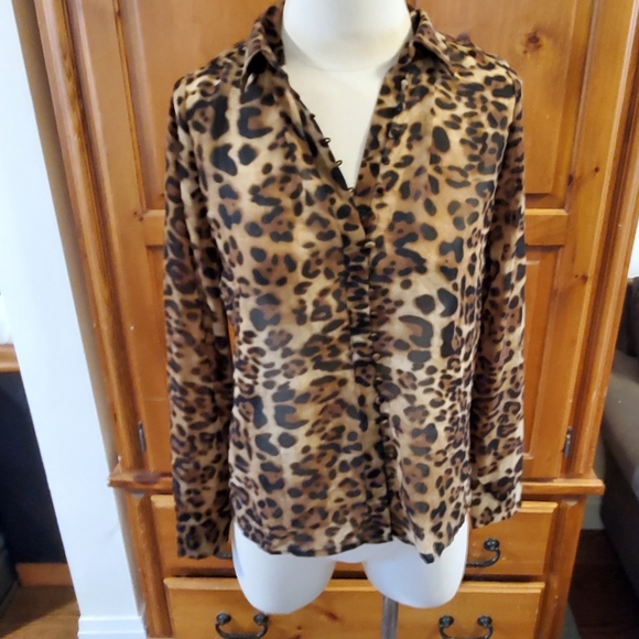Leopard Print sheer button up blouse sheer punk classic - Picture 7 of 9